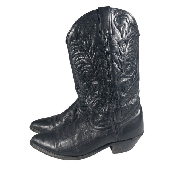 GORGEOUS BLACK GENUINE LEATHER FANCY STITCHED WESTERN COWBOY BOOTS! SZ 8M - Picture 1 of 11